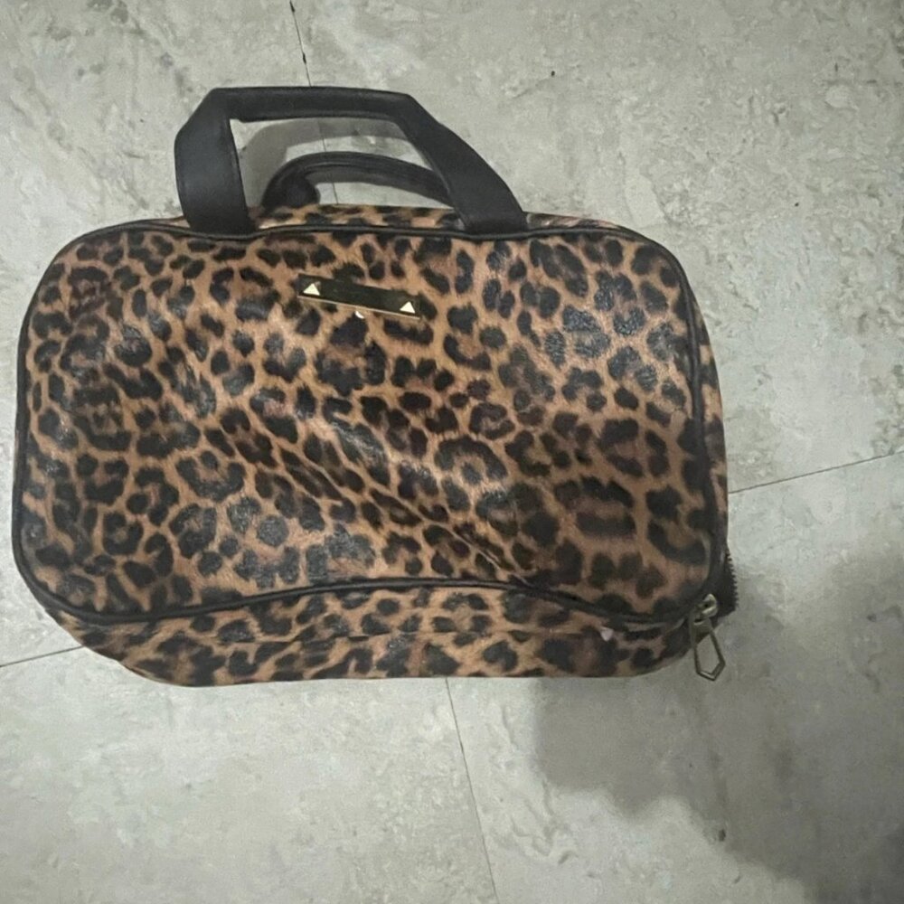 Leopard Print Gold Makeup Bag